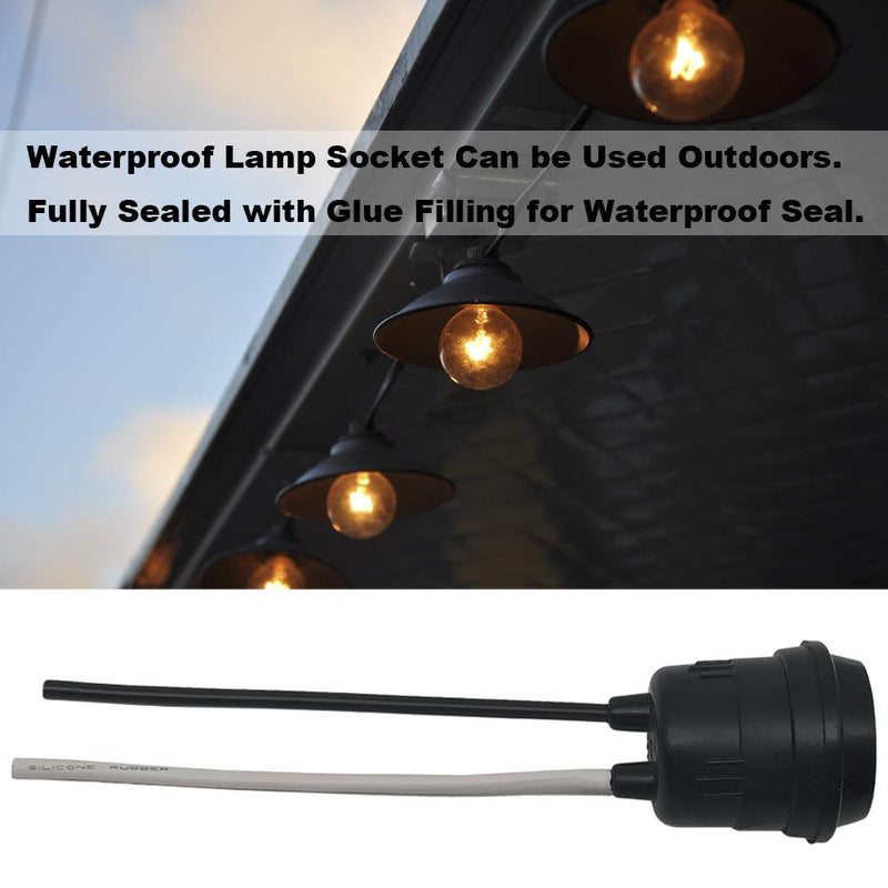 Waterproof Lamp Socket, 6 Pack Black Pigtail Lamp Holder Socket, E26/E27 Fully Sealed Rainproof Light Sockets, 250V-660W
