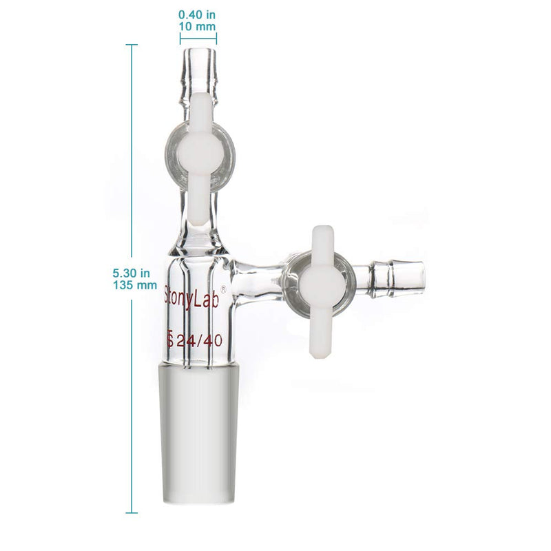stonylab Glass Vacuum Transfer Adapter, Borosilicate Glass Vacuum Adapter with PTFE Stopcocks and 24/40 Inner Joint 24/40 Joint