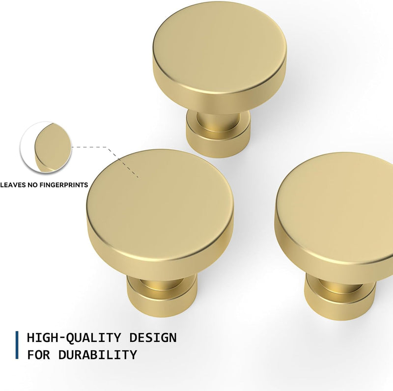 50 Pack Gold Cabinet Knobs and Pulls - Round Drawer Knobs, Brushed Brass for Kitchen Cabinets 50 Pack