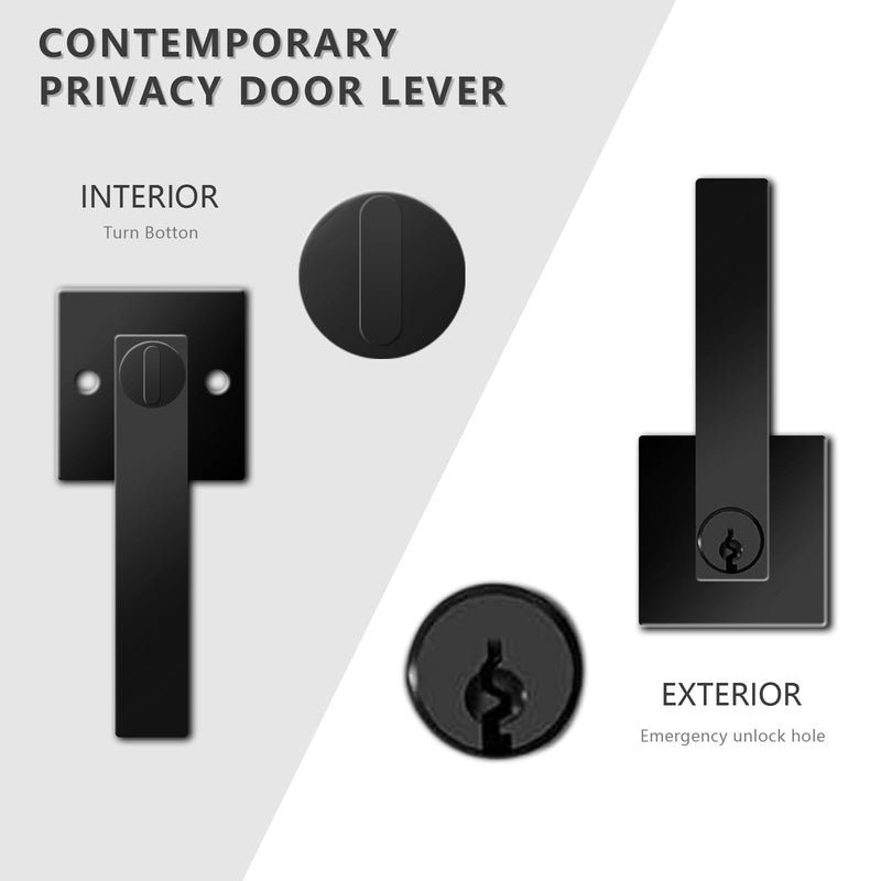 Matte Black Door Handle Heavy Duty, Keyed Alike Entry Door Lever, Door Knobs with Lock and Key, Square Door Lever for Bedroom, Bathroom and Front Door 1 Pack Matte Black