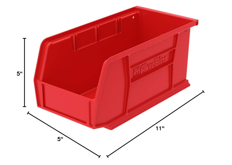 Akro-Mils 30230 AkroBins Plastic Storage Bins, Space-Saving Stackable Bins, Garage Organization Bins, Pantry Organization, Craft Storage, 11-Inch x 5-Inch x 5-Inch, Red, 12-Pack Containers
