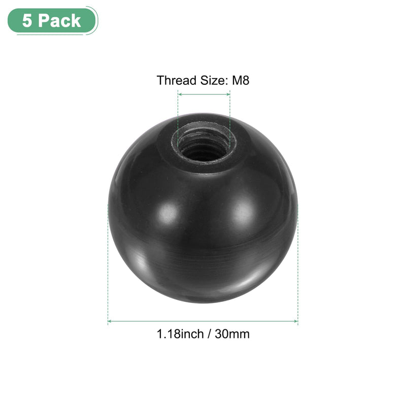 5-Pack Threaded Ball Knobs, M8 Female Thread 30mm Dia. Thermoset Ball Knob for Lathe/Machine/Lawn Mowers, Round Phenolic Lever Handle [Black] M8x30mm Black
