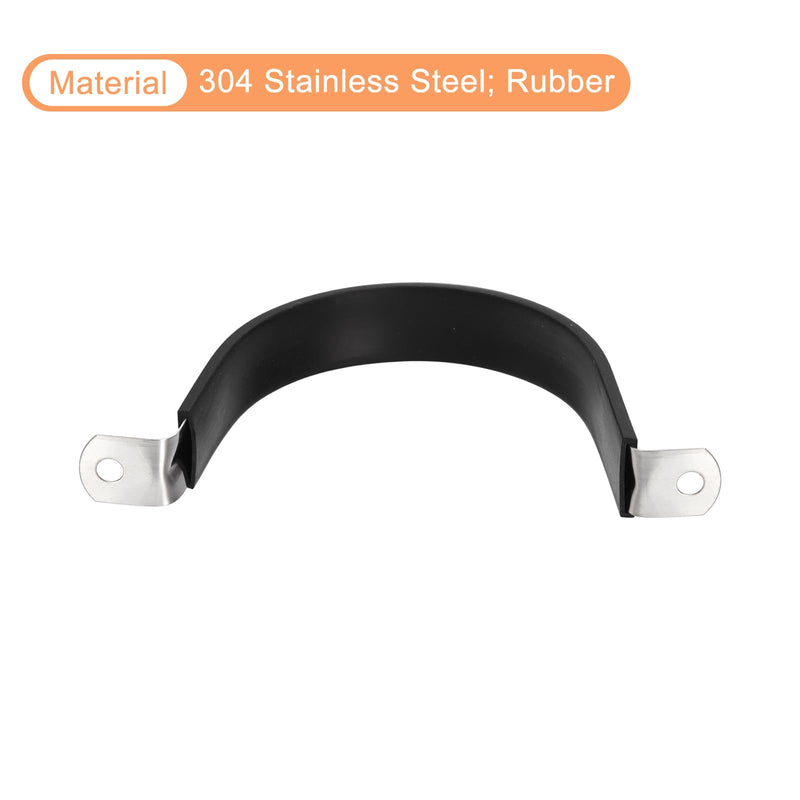 uxcell 6Pcs 77mm(3") Cable Clamp, Rubber Pipe Strap Rubber Cushioned 304 Stainless Steel Hose Clamp U Shape Metal Clamp Tube Holder for Tube Pipe Wire 6 3"