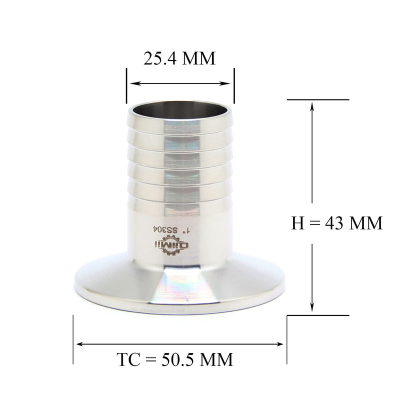 QiiMii SS304 1.5" Tri Clamp to 1" Hose Barbed Adapter Sanitary Hose Pipe Fitting (1 Inch Barb Hose) 1 Inch Barb Hose