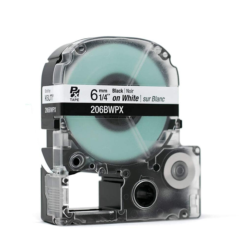 Epson LABELWORKS 206BWPX Genuine PET (Polyester) Tape Cartridge - Black on White Standard Industrial Label Maker Tape - 1/4" (6MM) Wide, 30 ft