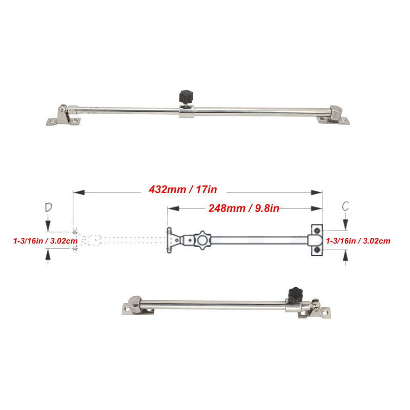 Yctze Boat Hatch Lid Support Boat Hatch Adjuster Stainless Steel 304 248‑432mm Range Polished Surface Universal for RV Yacht Ship