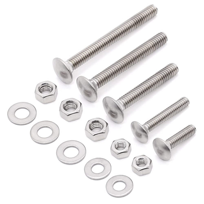 Glvaner (10 Sets) 1/4-20 x 3-1/2" Stainless Steel Carriage Bolts Screws Round Head Square Neck and Hex Nuts & Flat Washers 304 Stainless Steel 18-8 Full Thread Coverage 1/4-20 x 3-1/2" 10