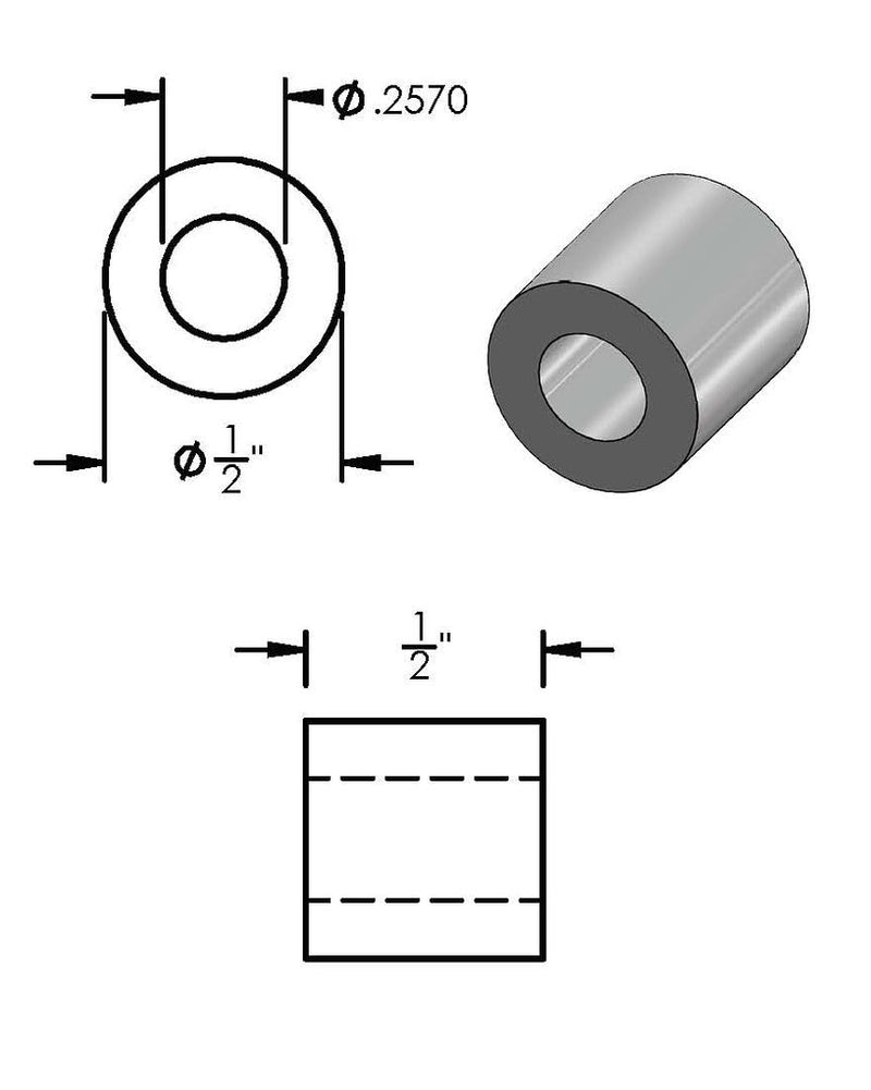 Aluminum Spacer Black 1/2" OD x 1/4" ID x Choose Your Length,Round Spacer Unthreaded Standoff Bushing Plain Finish, Fits Screws Bolts 1/4" or M6 by Metal Spacers Online (1/2" Length, 10 Pack) 1/2" Length