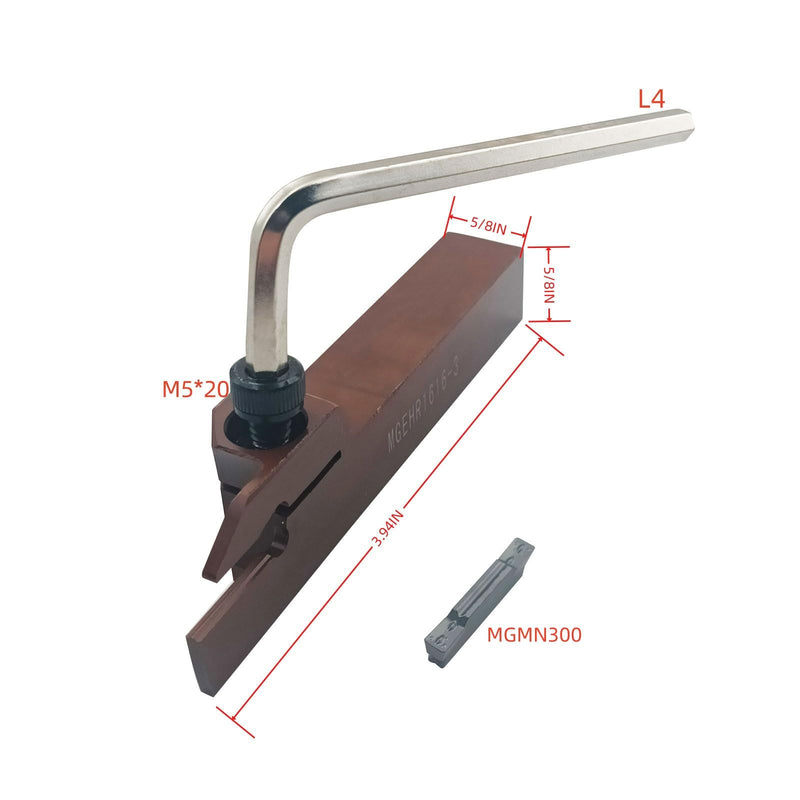 5/8inch Indexable Lathe Grooving Parting Holder MGEHR1616 Spring Steel with 10pcs MGMN200/300 Heavy Duty Nickel Plated Right Hand Cut Off Tool Carbide Inserts (5/8in Holder +MGMN300) 5/8in holder +MGMN300