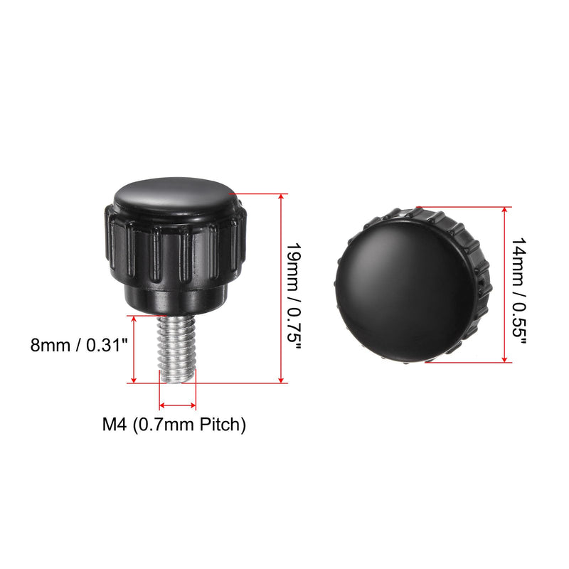 uxcell 12pcs Knurled Clamping Knobs M4 x 8mm Metric 304 Stainless Steel Male Thread Thumb Screw on Type 14mm Plastic Round Head Threaded Hand Bolt Stud Knobs Black M4 x 8mm x 14mm
