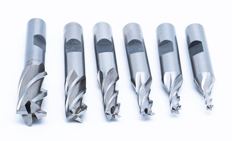 Single End 4 Flute Center Cutting End Mill 6PCS Set 1/8",3/16",1/4",5/16",3/8",1/2" with 3/8" Shank with Plastic Stand