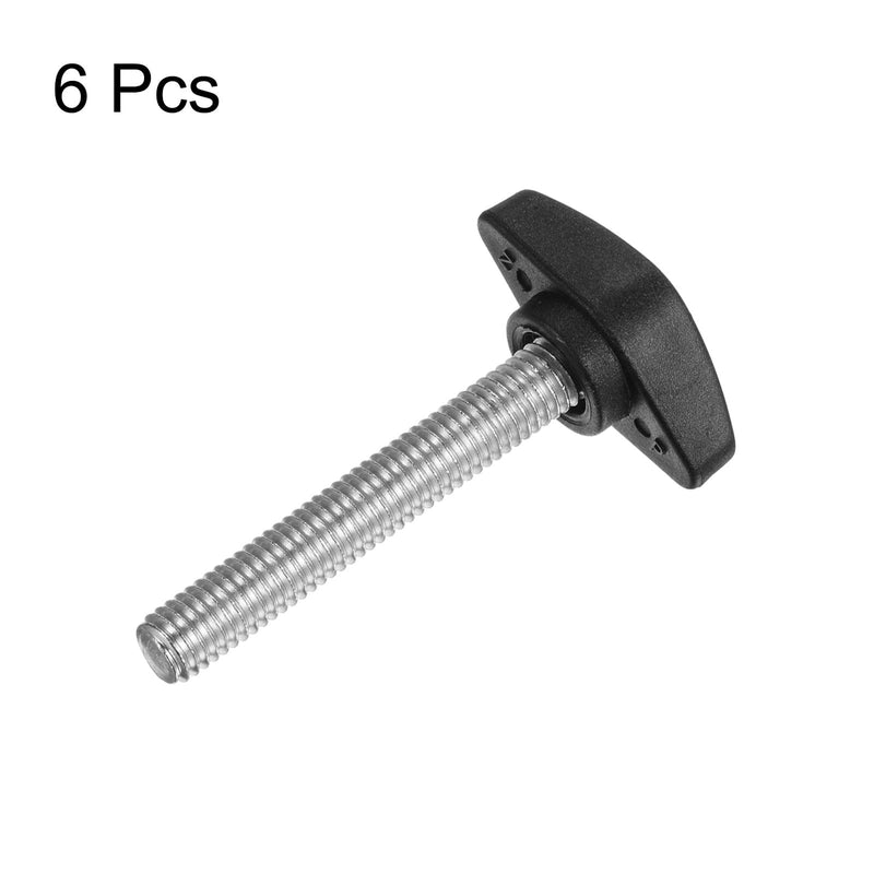 HARFINGTON 6pcs Tee Wing Knobs M8 x 45mm Metric Male Threaded Stud T Head Plastic Knob Handles Thumb Screws Hand Clamping Tightening Knob Grip Thumbscrew, Black M8 x 45mm x 36mm
