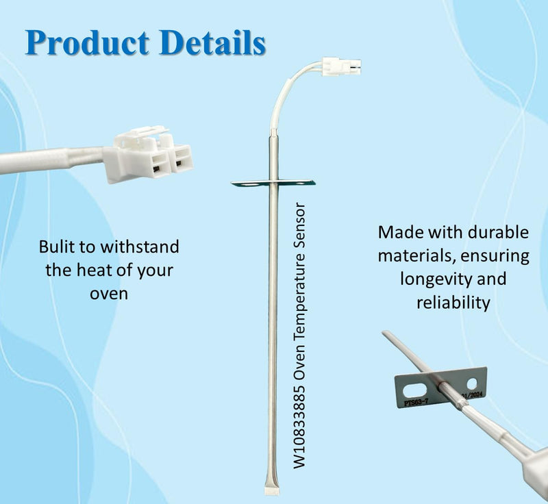 Whirlpool W10833885, W10586204 Replacement Range Oven Temperature Sensor 12 Month Warranty