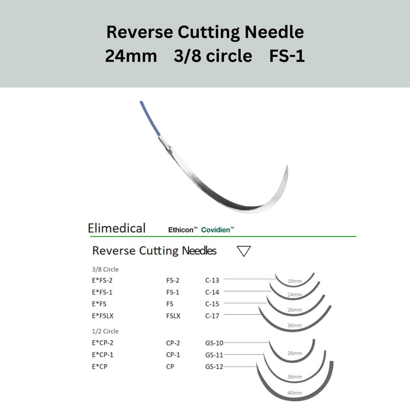 ELIMIDE Veterinary Nylon Non-Absorbable Monofilament Sutures, Reverse Cutting 3/8 Circle, 24mm, 3/0 30 inch (76 cm), 12 Individual Pack, FS1, Blue, 663NL