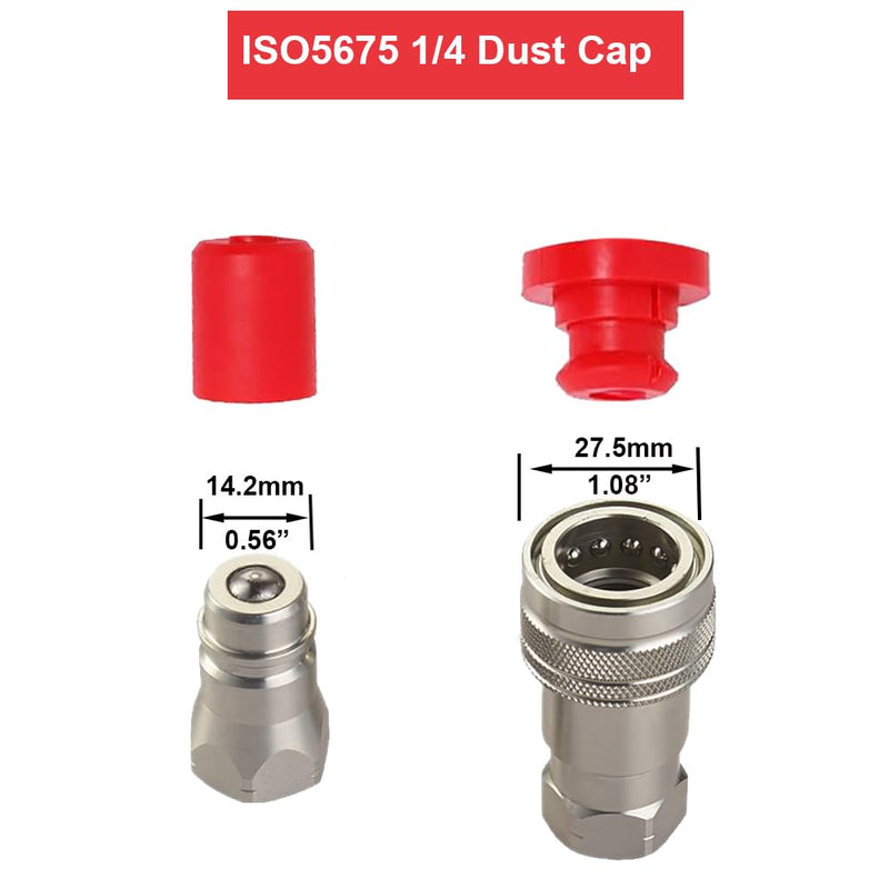 2sets ISO5765-1/4" Hydraulic Coupler Dust Cap,2 Dust Caps + 2 Plugs | Fits Sub-Compact Tractor Male + Female Hydraulic Quick connectors, Red Cap with Retention Ring Keeps Cap Attached to Hose 2 sets ISO5765-1/4"