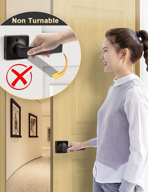 Mengico 6 Pack Square Dummy Door Handle Set,Oil Rubbed Bronze Door Handle for Closets and French Doors,Interior Door Knobs Reversible Right & Left Handed Oil Rubbed Bronze