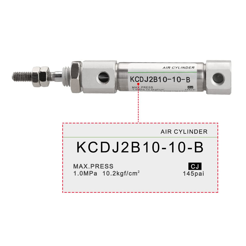 Stainless Steel Slim Air Pneumatic Cylinder, CDJ2B 10-10, M5 Port, 10mm Bore, 10mm Stroke, Double Acting Single Rod
