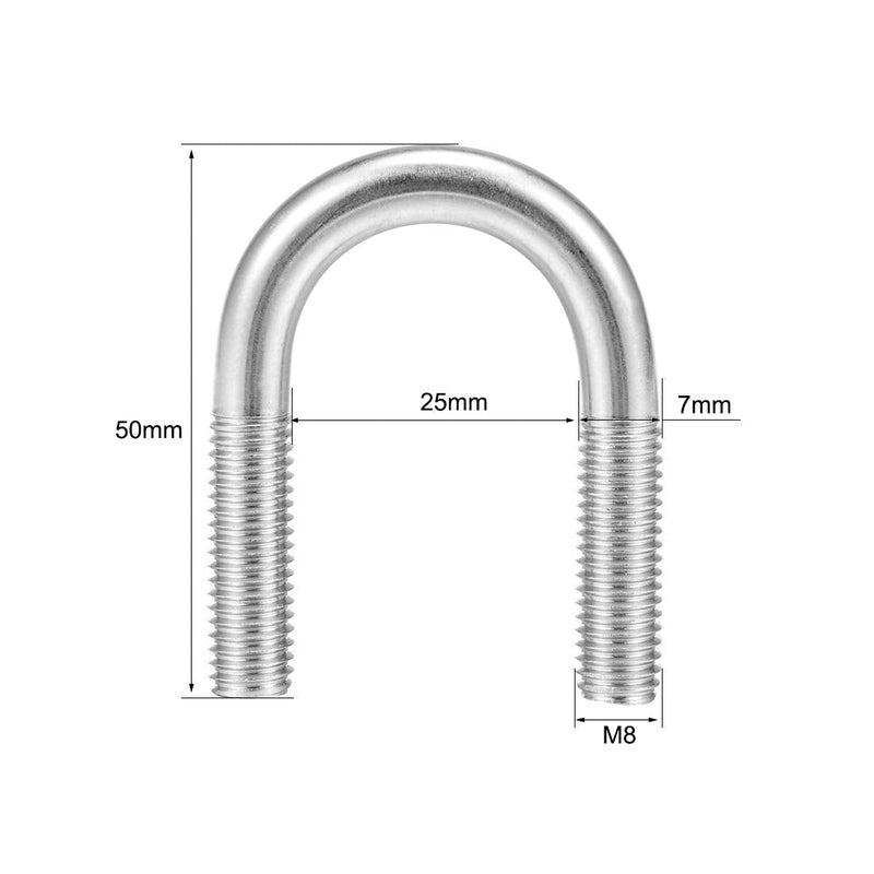 uxcell U-Bolts 5pcs 1"(25mm) Inner Width 50mm Length M8 304 Stainless Steel U-Bolt Fastener for 22mm Pipe Dia M8x25mmx50mm
