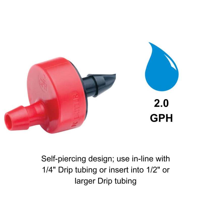 Rain Bird SW20-30PS Drip Irrigation Spot Watering Dripper/Emitter, 2 Gallon Per Hour, 30-Pack,Red/Black 2 GPH Barbed