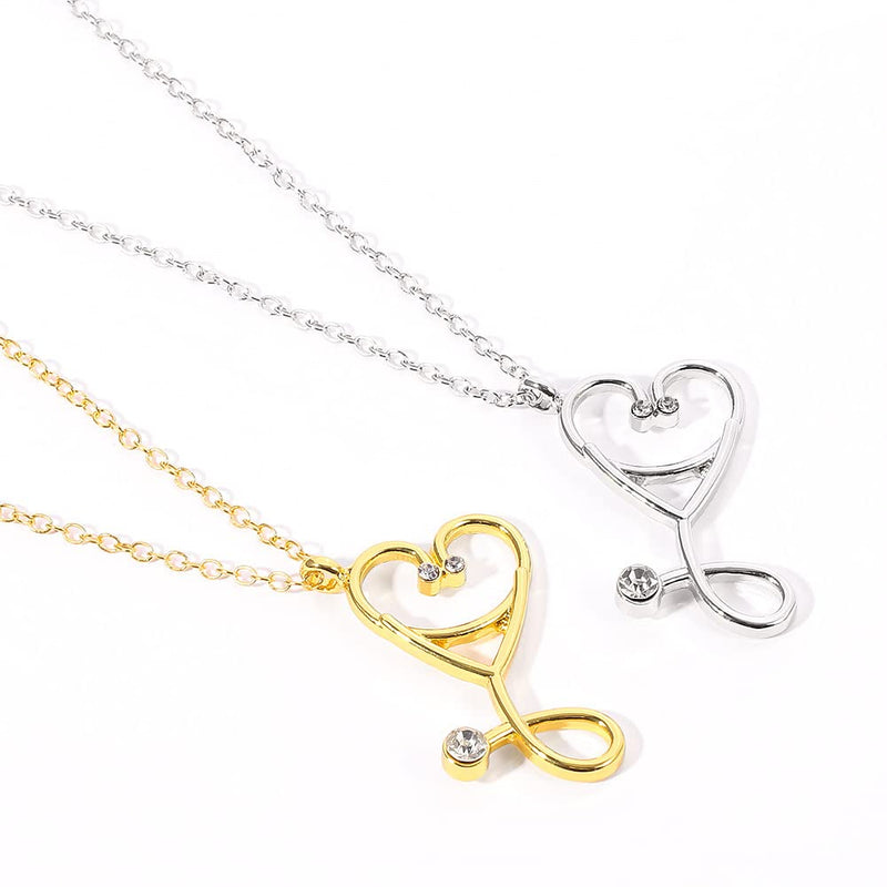 Stethoscope Pendant Necklace Angel Nursing Themed Graduation Gifts Medical Jewelry for Doctor Nurse Medical Student RN Silver