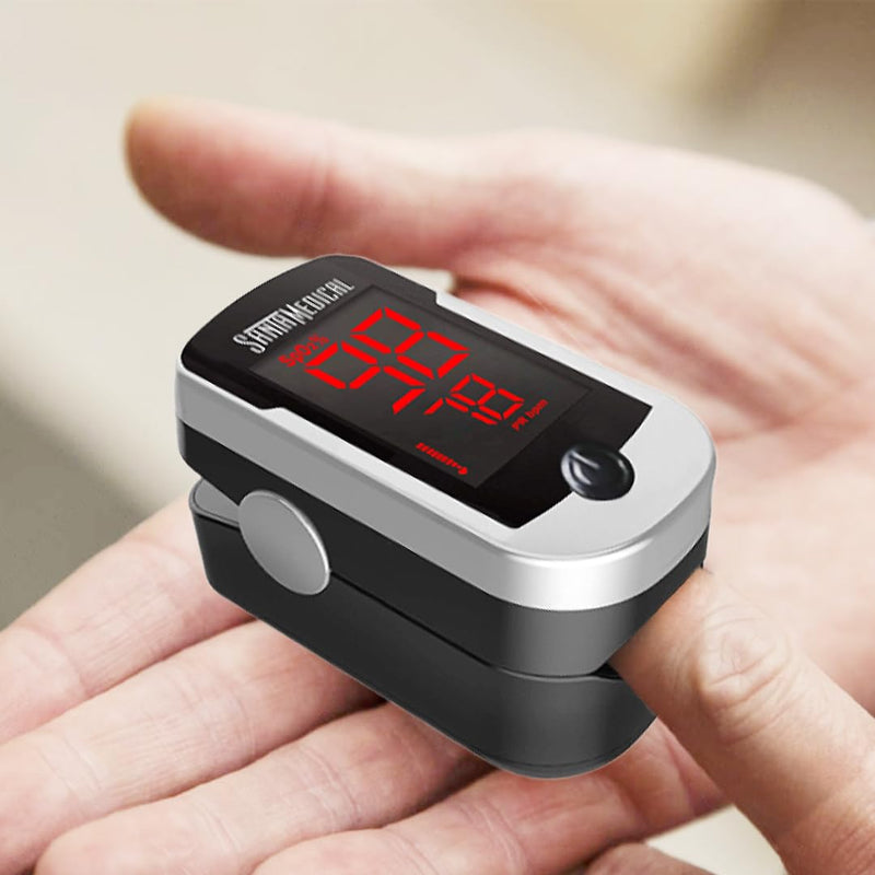 Deluxe SM-110 Finger Pulse Oximeter with Carry Case and Neck/Wrist Cord Silver