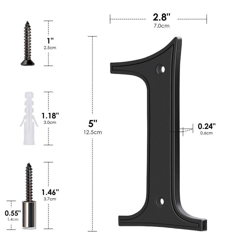 ALTAIR Stainless Steel House Number, Black Floating Modern Metal House Address Numbers, Anti-Rust Zinc Alloy Decor Number with Nail Kit for Mailbox Garden - 1