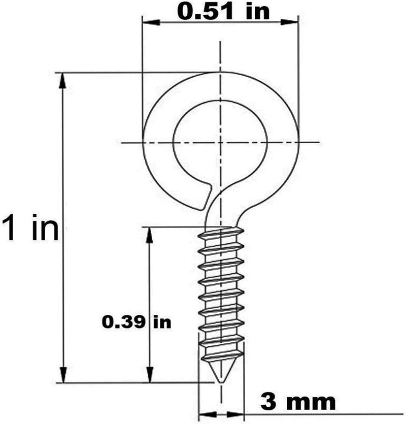 WANBAO 1 Inch Small Screw Eyes Metal Screw Hooks 100 Pcs Ring Screws Fasteners Hardware Tools Black