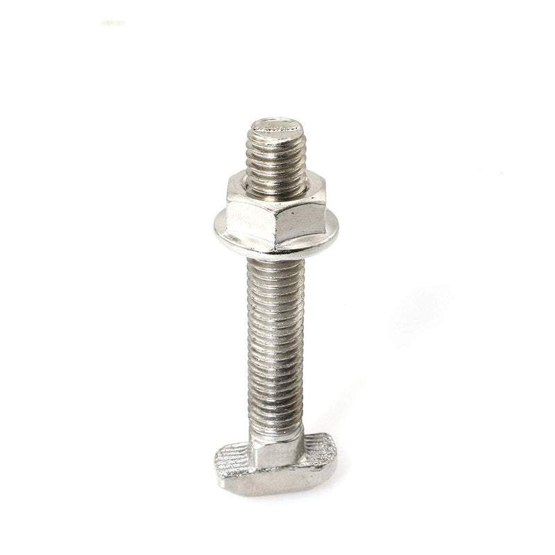 10pcs M5 x 30mm Hammer Head Bolt T Screw, 10pcs M5 Hexagon Flange Nuts Set, Carbon Steel Nickel Plated for 2020 Series Standard T-Slot Aluminum Profile