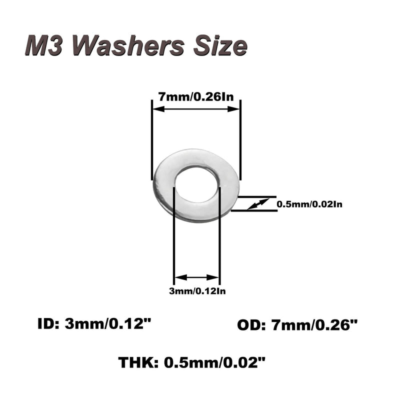 M3 Flat Washers 200Pcs M3 304 Stainless Steel Flat Washer for Bolts Screws, M3 x7mm x0.5mm M3 x 7 x 0.5mm (200PCS)