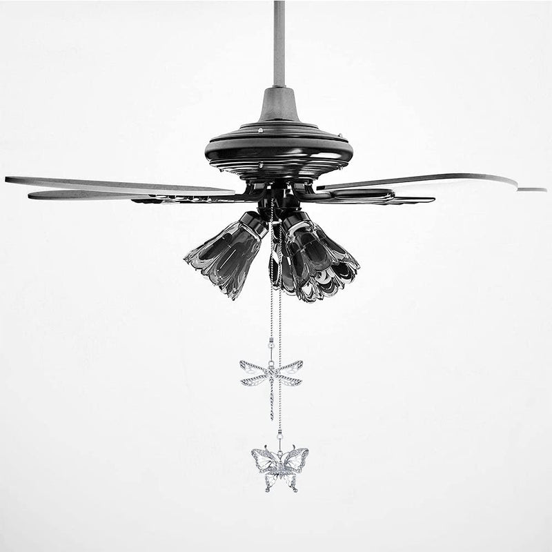 Silver Ceiling Fan Pull Chain Extender,Dragonfly and Butterfly Decorative Fan Chain Pendant Extension,12in Chain 3mm Beaded Fan String Chain Ornaments with Connector for Fan Lamp,2Pack Silver