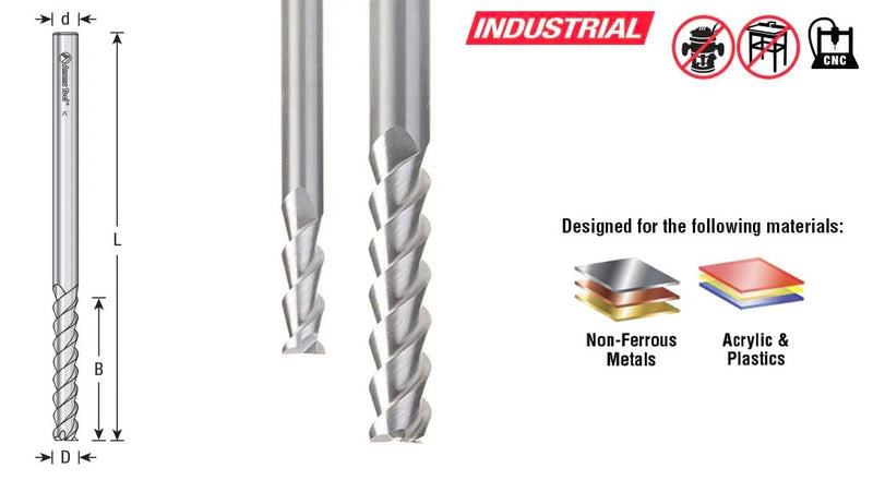 Amana Tool CNC Aluminum and Acrylic Cutting Router Bit, 55 Degree Helix End Mill, AlTiN Coating, 51832, 1/4 Dia x 3/4 x 1/4 Inch Shank 1/4 D x 3/4 CH x 1/4 SHK