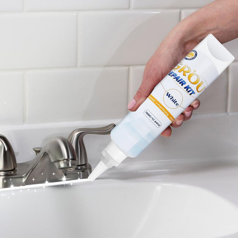 17.64 oz Tile Grout Repair Kit - Grout Filler, Fast Drying Sealer Waterproof Paint with Silicone Trowel Scraper, Restore & Renew Bathroom Shower Kitchen Floor Tile Joints, Line, Gaps (White) White