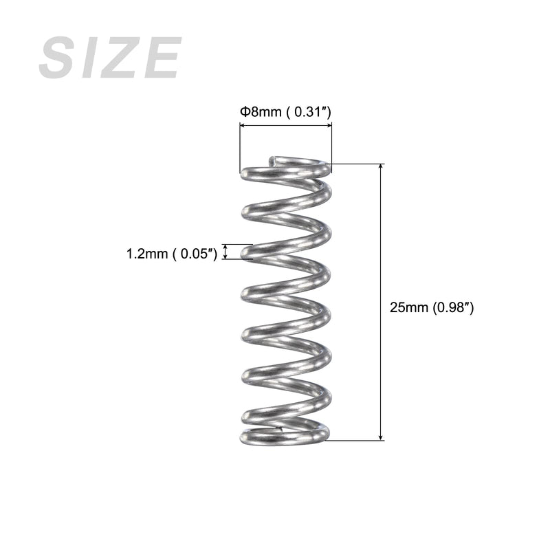 METALLIXITY Compression Springs (1.2x8mm OD,25mm Free Length) 5Pcs, 304 Stainless Steel Extension Spring - for Shop Home Repairs, DIY Projects, Silver Tone 1.2x8mmx25mm