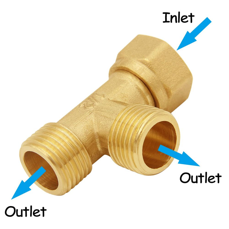 Solid Brass G1/2" 3 Way Diverter Hose Fitting Tee, T Shape Diverter Valve Adapter Connector for Angle Valve Hose, Bath Shower Arm, Toilet Bidet Sprayer Faucet