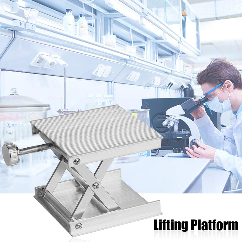 Lab Scissors Jack, Laboratory Support Jack Platform with Black Hand Wheel, Adjustable Stable Aluminum Alloy Lifting Platform, Manual Control Lab Lift Stand Table