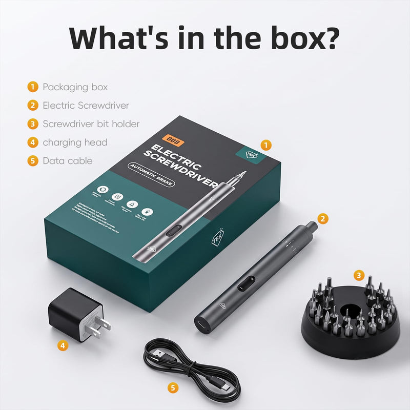 TBK-008 Electric Precision Screwdriver Set | 8-Level Torque Control, 380RPM, 24 Magnetic Bits, USB-C Rechargeable, iPhone iPad MacBook PS5 Nintendo Switch Laptop Repair