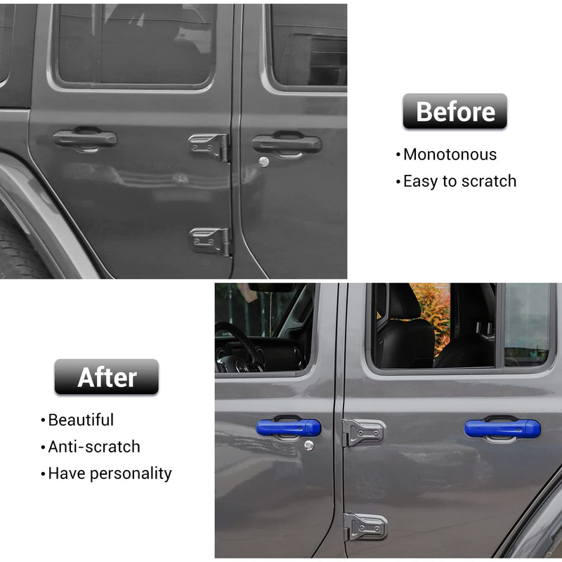 CheroCar Blue Door Handle Cover Trim Tailgate Handle Cover Kit Fit for 2018-2026 Jeep Wrangler JL JLU 4xe & Gladiator JT Sports Sahara Freedom Rubicon 2/4-Door Exterior Accessories