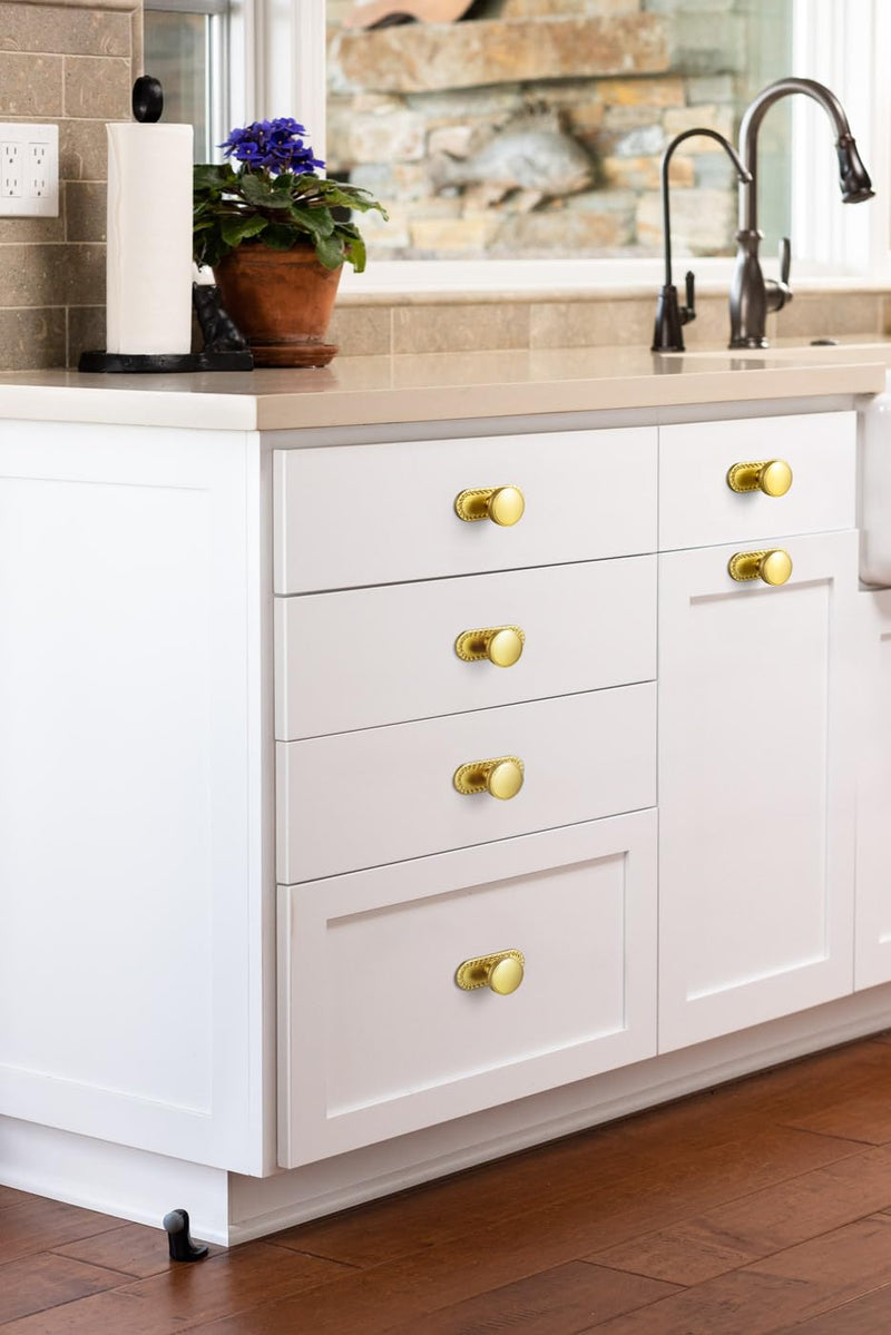 Goo-Ki 6 Pack Cabinet Knobs Brushed Gold Drawer Knobs with Backplate Zinc Alloy Kitchen Hardware - Single Hole/Screw Bar Cabinet Pulls Dresser Handles with Spacer