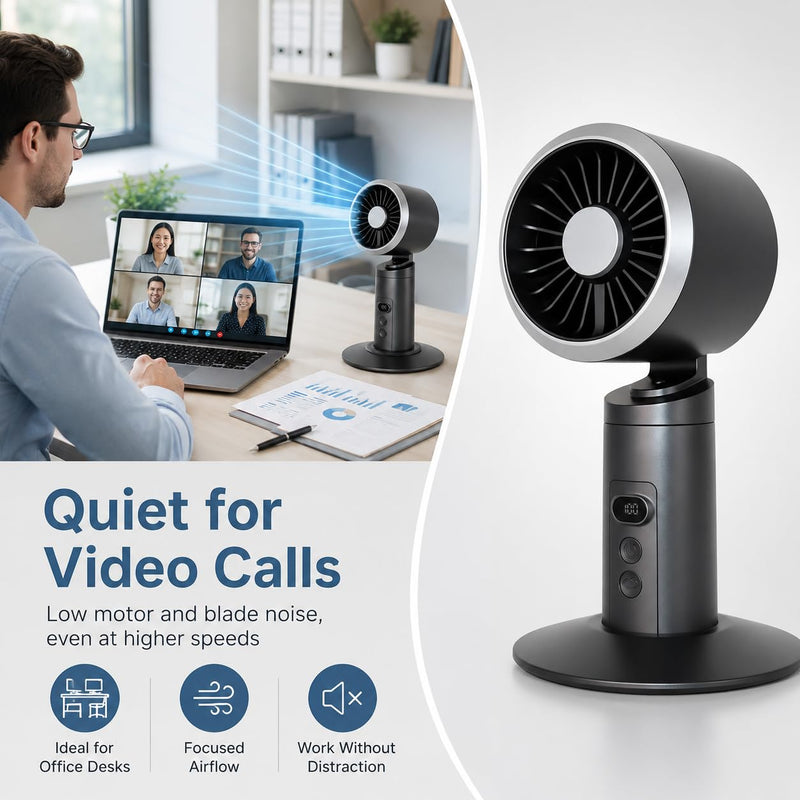 Rechargeable Oscillating Desk Fan, Cordless Battery Operated Table Fan with Strong Airflow, 5 Speeds, LED Display, 20dB Super Quiet Portable Fan for Bedroom, Office, Nightstand