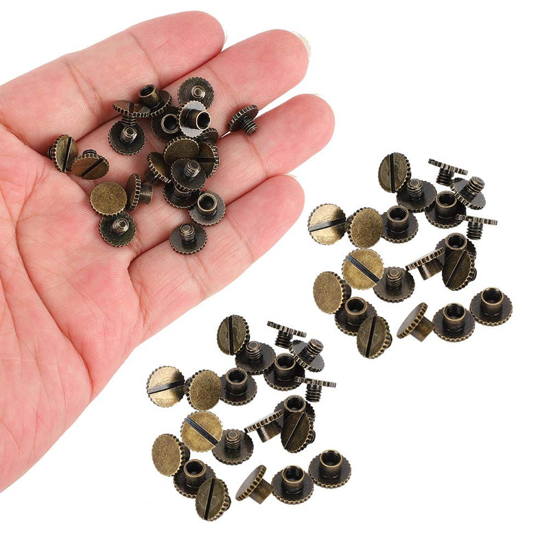 30 Set Book Rivets Metal Leather Rivets Knurling Flat Brass Screw Post Chicago Screws Binding Button Tack 9.5x4mm Nail + 4mm Screw(Bronze)