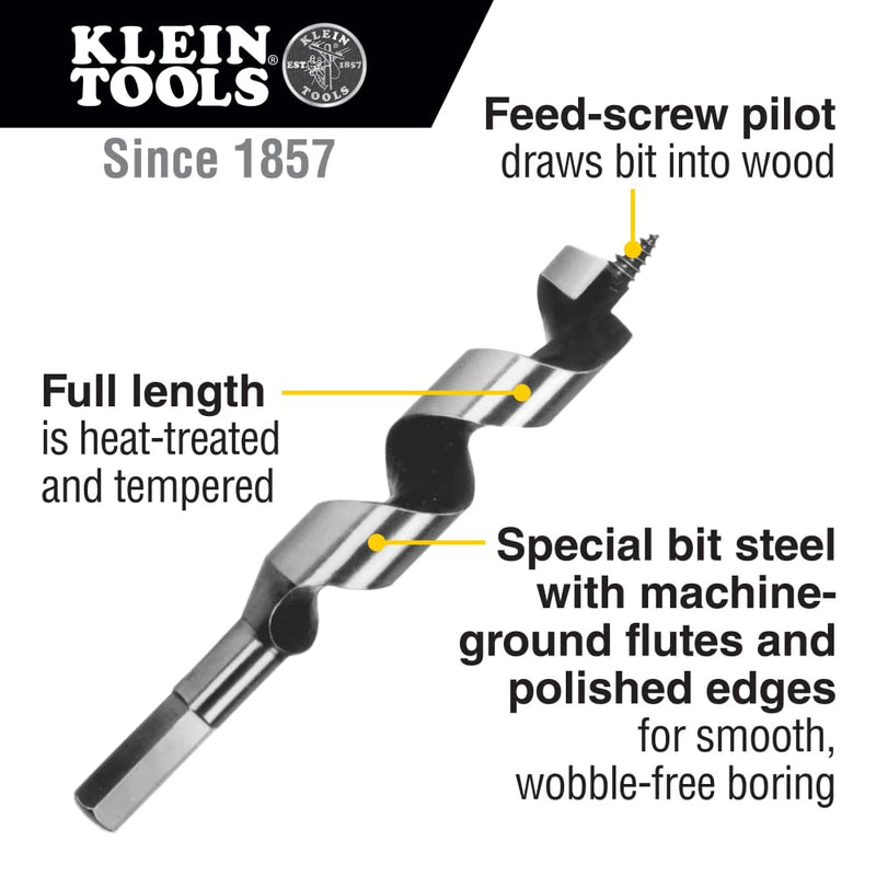 Klein Tools 53406 Steel Ship Auger Bit with Screw Point, 1-Inch x 4-Inch Twist Length For Drilling Through Wood with Nails 4-Inch Length 1-Inch Bit