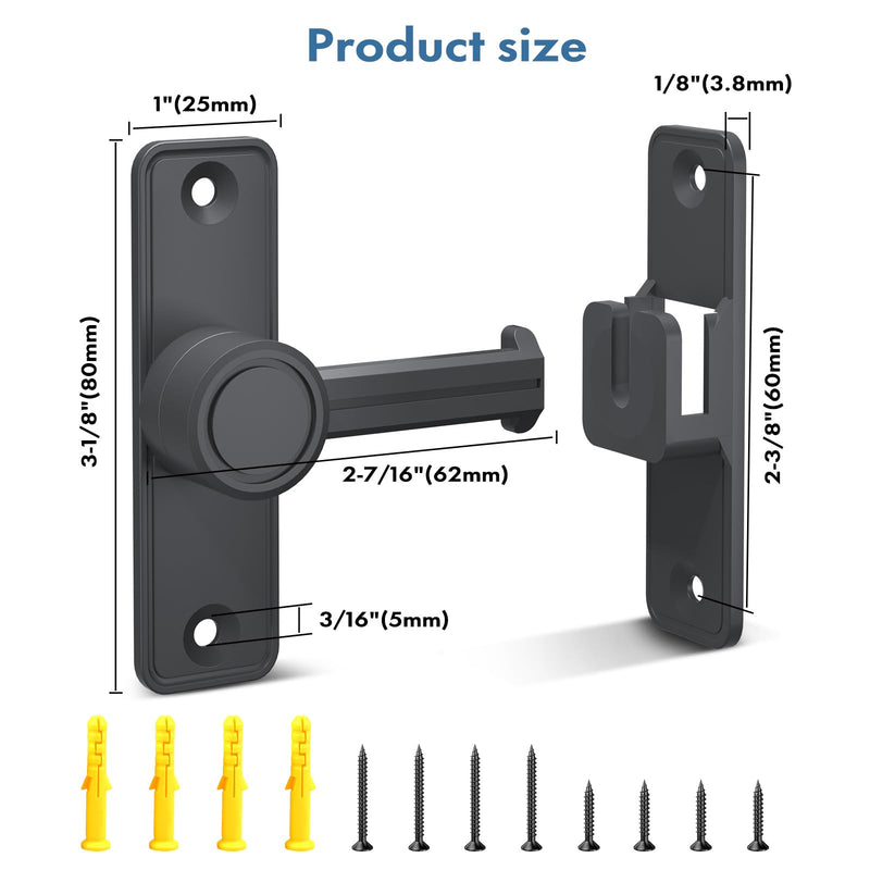 XOOL Barn Door Lock Latch, 90 & 180 Degree Heavy Duty Barn Door Latch, Lock Latch for Door, Garden, Bathroom, Garage, Window, Outdoor, Garage, Barn Black