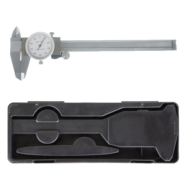6 inch Dial Caliper Imperial Stainless Steel Shockproof Measuring Measurement 4-Way Dial Caliper 0.001" with Plastic Case