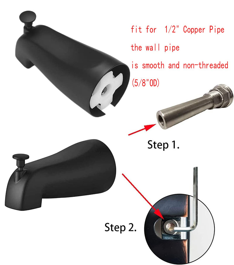 Bathtub Faucet Tub Spout,Bath Tub Faucets Spout Replacement,Shower Tub Spout with Diverter Fits 1/2" Copper Pipe Matte Black