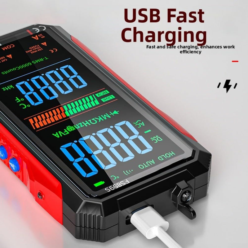 FS899S Digital Multimeter Tester, USB Rechargeable Smart Auto Ranging Multimeter, Measure AC/DC Current/Voltage, Capacity, Continuity, Resistance, Frequency, Non-Contact Voltage (NCV)(FS899S+Bag) FS899S+bag