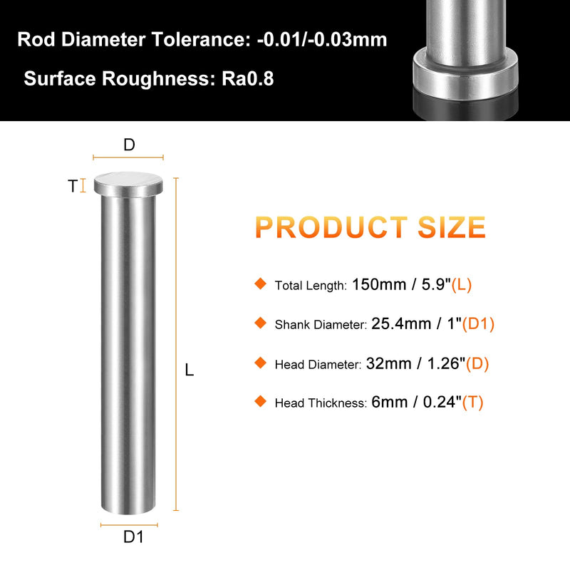 HARFINGTON Straight Ejector Pin 1" Dia 150mm (5.9") Long GCR15 Round Tip Punches Steel Ejector Pin Punch for Die Manufacturing Mechanical Maintenance 1" Dia x 5.9" Long