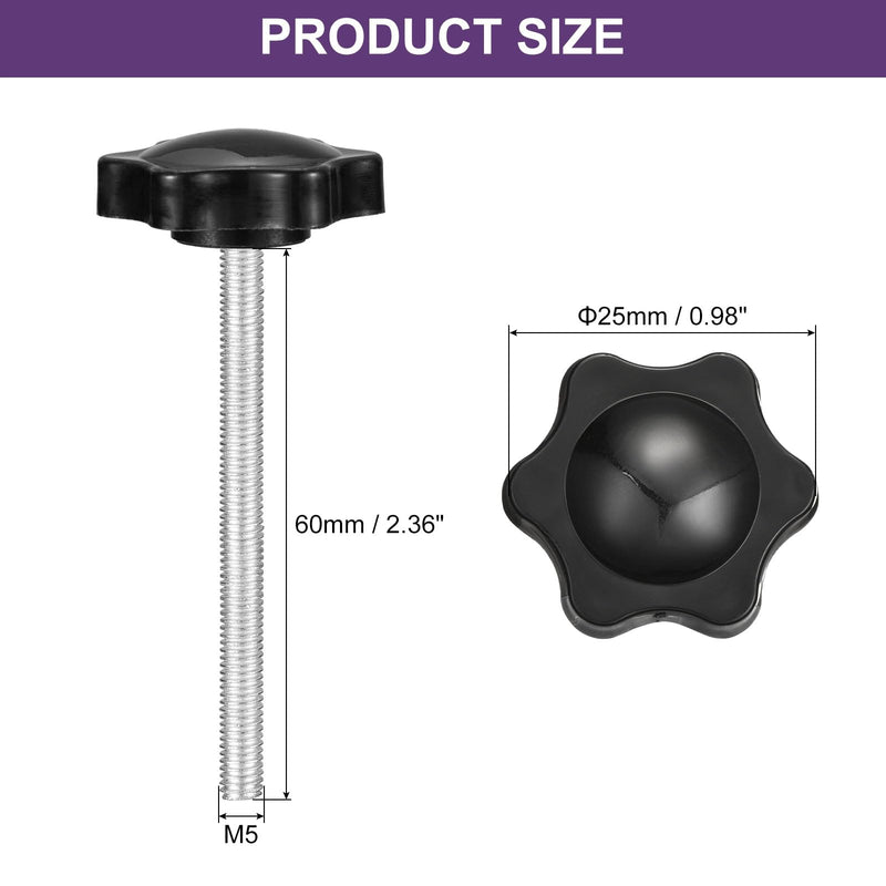 uxcell 4Pcs Clamping Screw Knob, M5 x 60mm Hex Shaped Star Knob Plastic Grips Hand Tightening Screw Handle for Umbrella Base Mechanical Furniture, 25mm Dia M5 x 60mm,25mm Dia