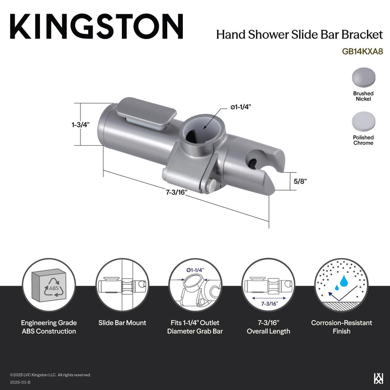 Kingston GB14KXA8 Hand Shower Slide Bar Bracket, Brushed Nickel