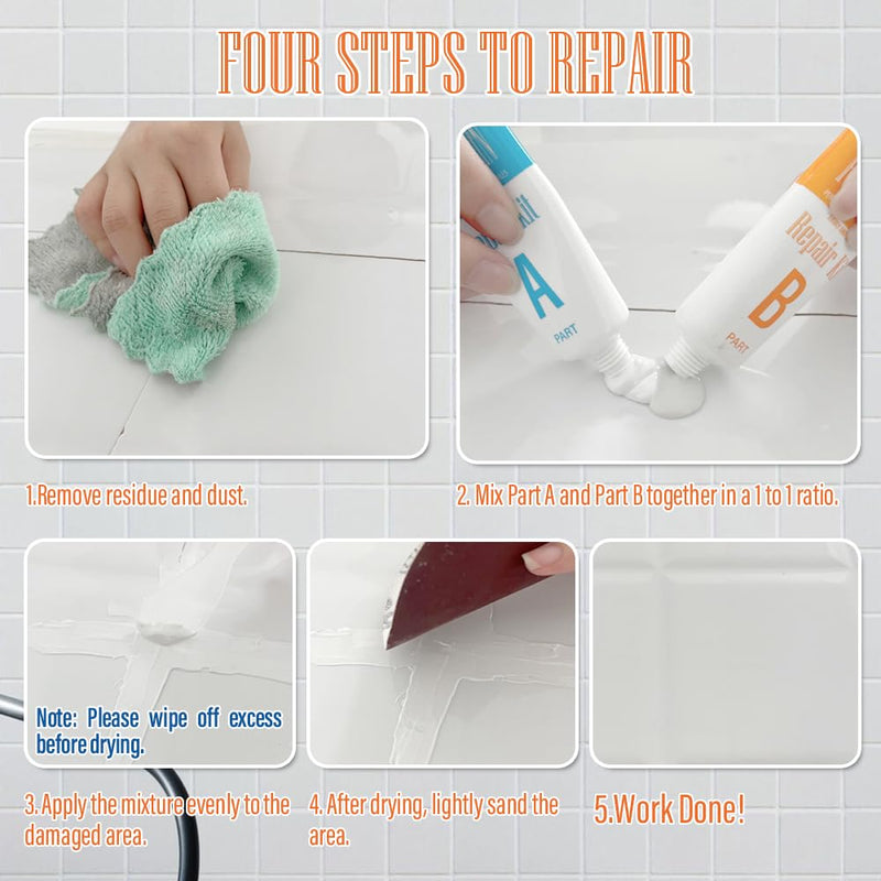 Porcelain Repair Kit White, High-Gloss Chipped Sink & Tile Repair Kit to Quickly Fix Sinks Chips and Tile Cracks with High Bond Strength, Porcelain Sink Repair Kit for Tub, Tiles, Sinks and Toilet No.01 White