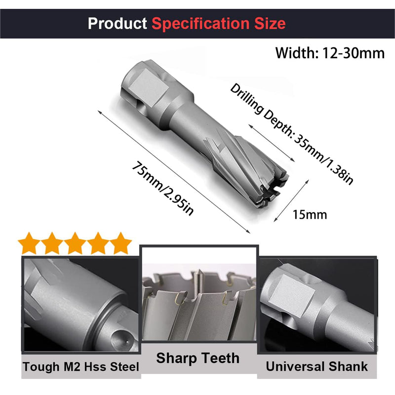 SagaSave 15MM x 35MM High Speed Steel Cyclone Annular Cutter，Metal Hole Cutter for Stainless Steel, Metal, Iron, Steel, Brass,Wood 1PCS 15mmX35MM